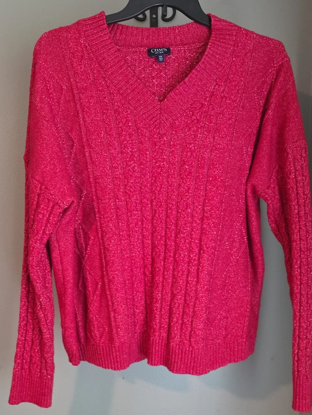 Chaps Red Cable Knit V-Neck Sweater Size XXL